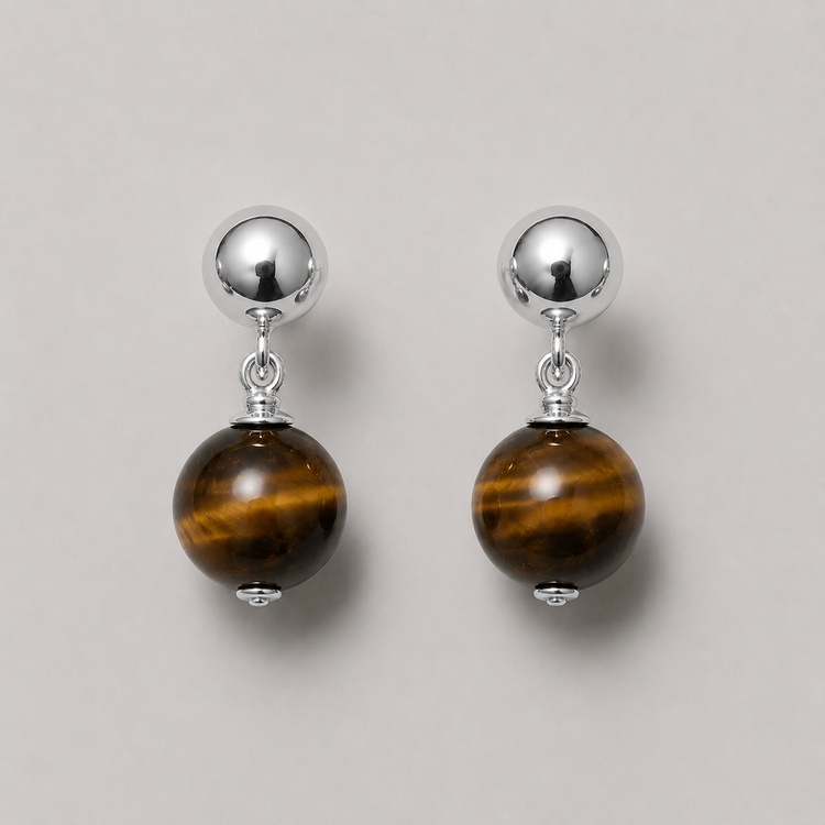 Bead Earrings Tiger Silver