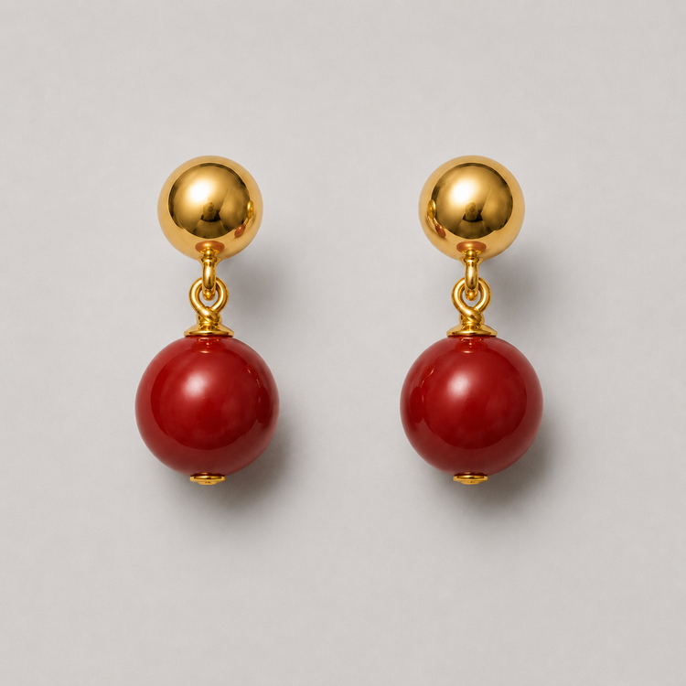 Bead Earrings Red Gold