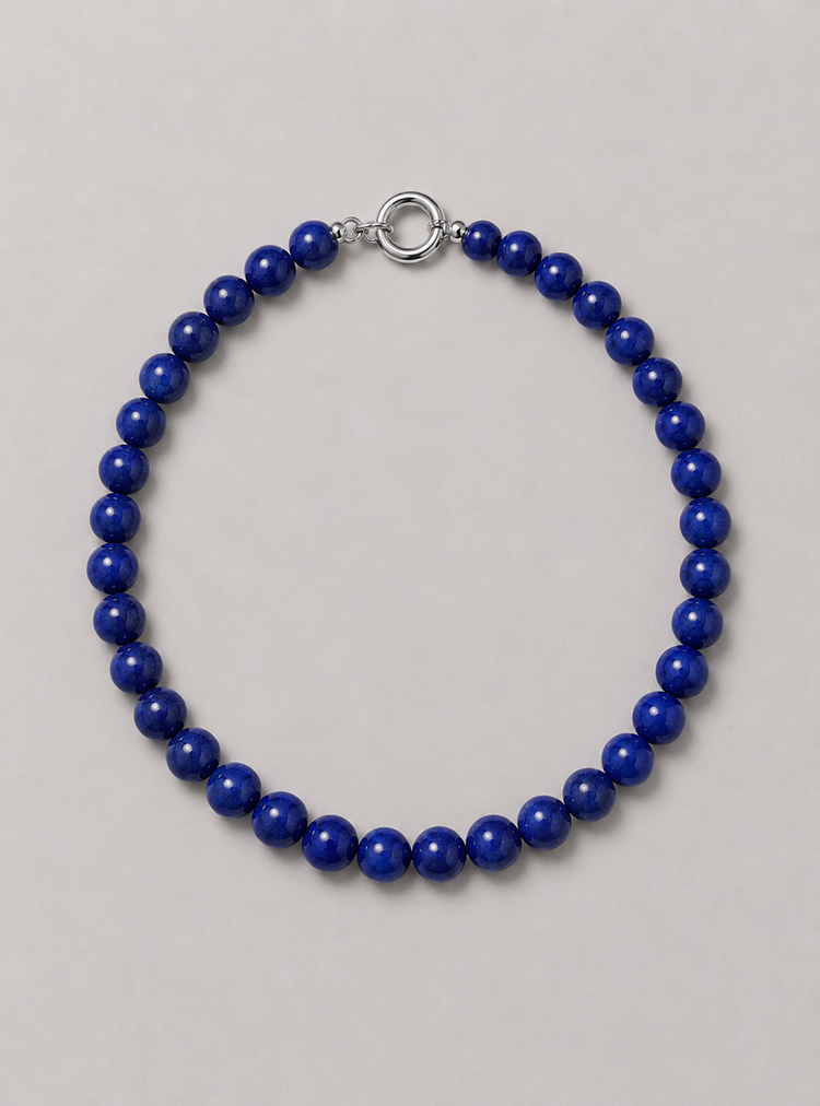 Bead Necklace Blue Silver