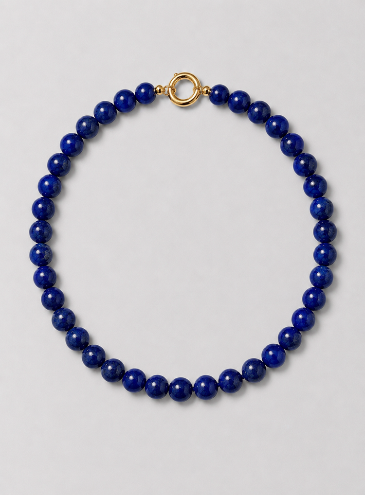 Bead Necklace Blue Gold