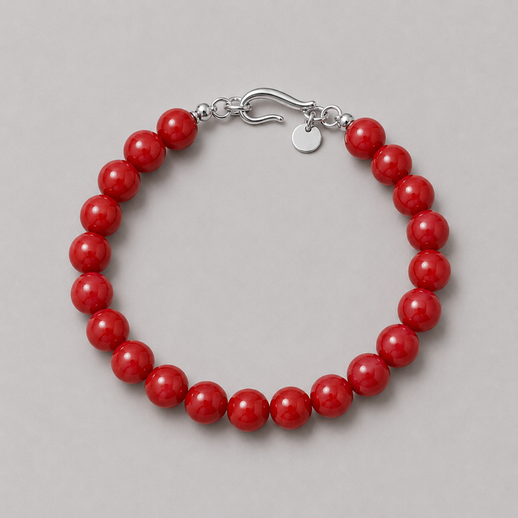 Bead Bracelet Red Silver