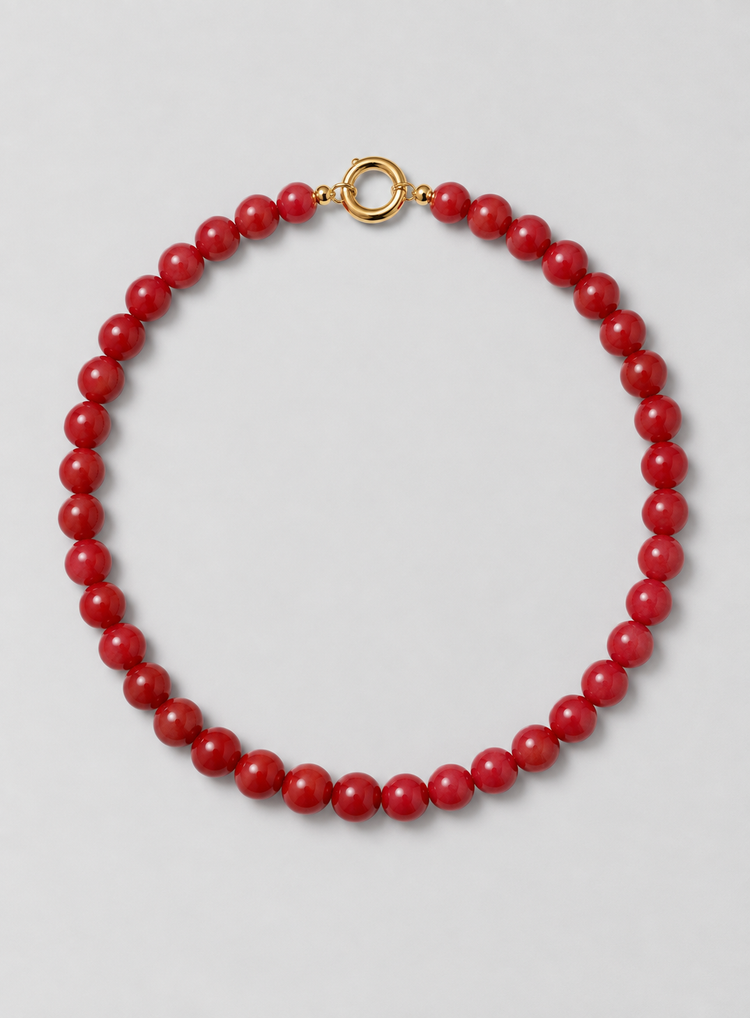 Bead Necklace Red Gold