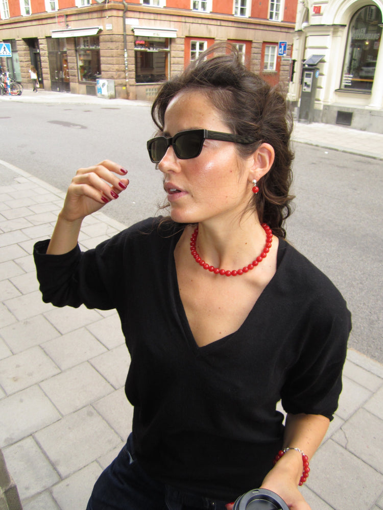 Bead Bracelet Red Silver