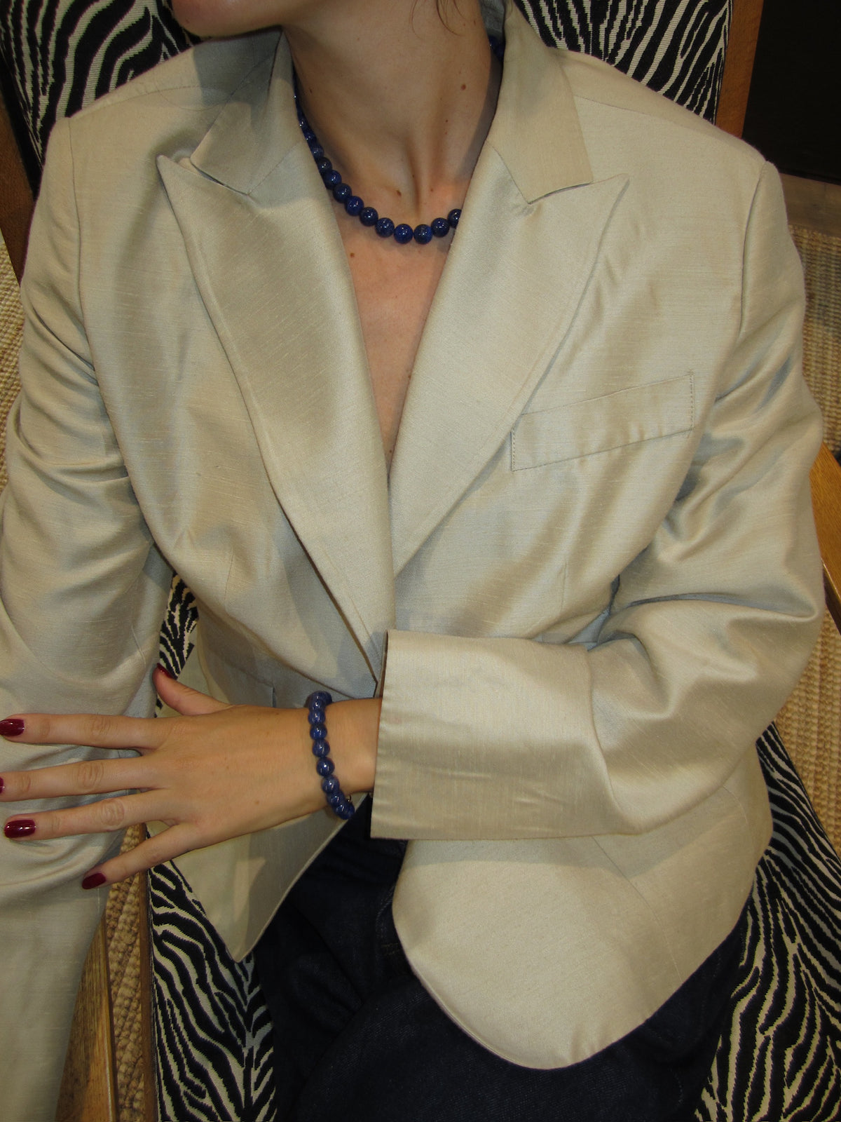 Bead Necklace Blue Silver