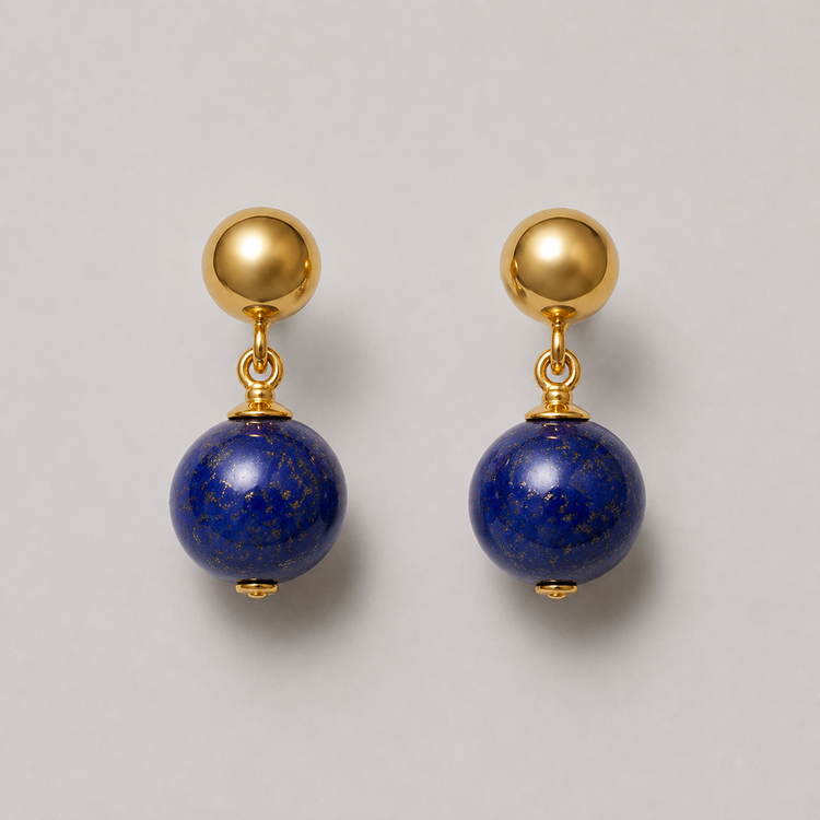 Bead Earrings Blue Gold