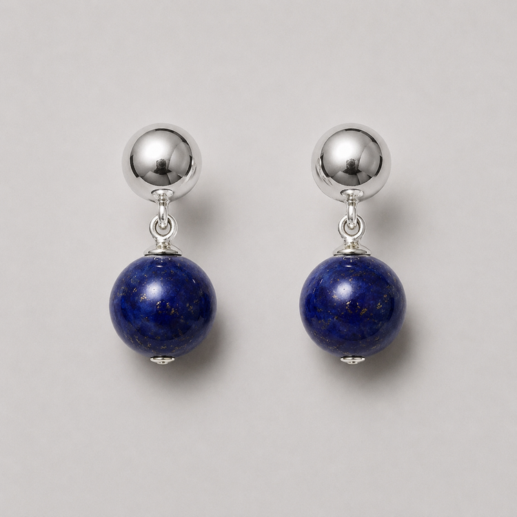 Bead Earrings Blue Silver