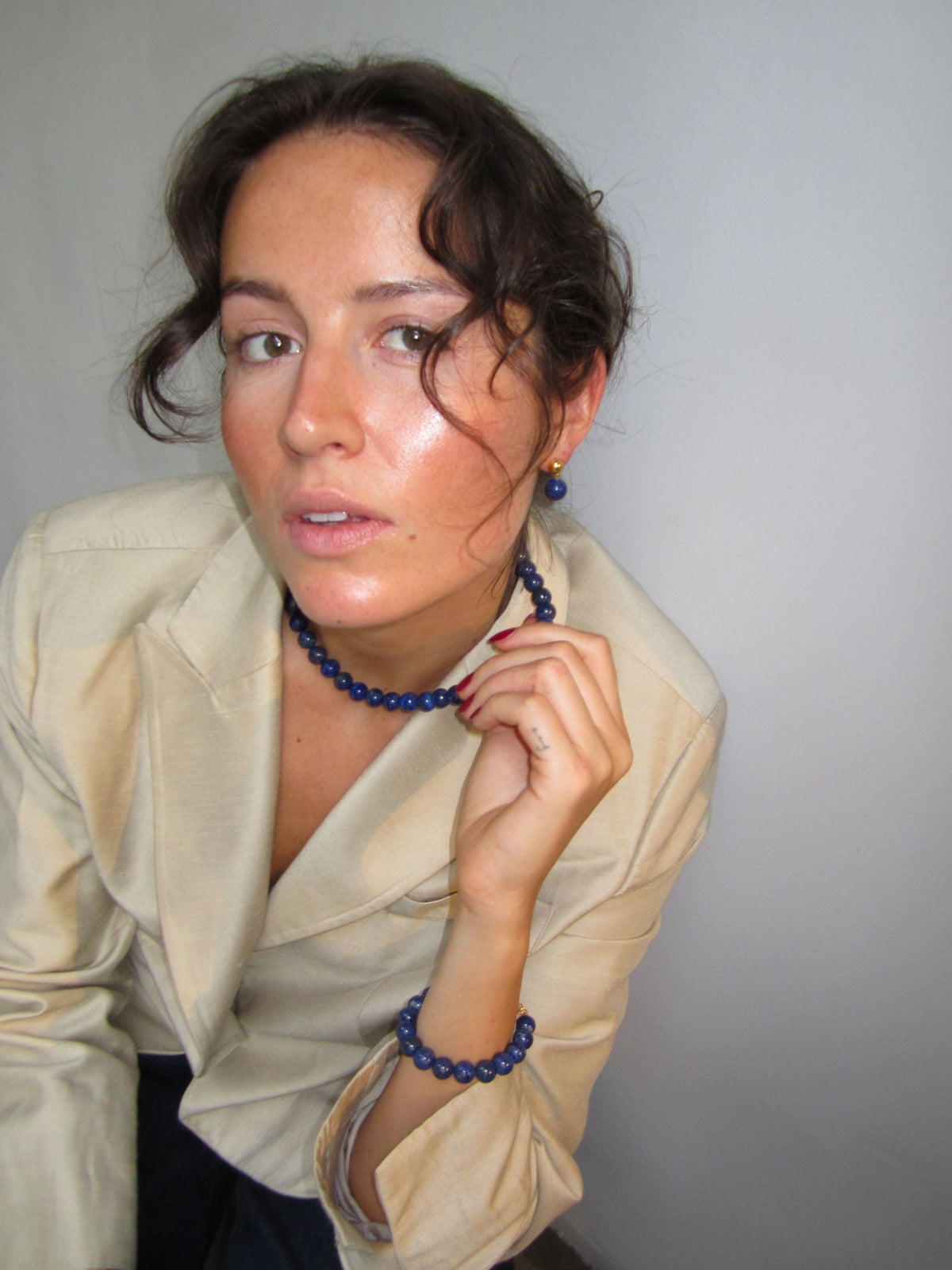 Bead Earrings Blue Gold