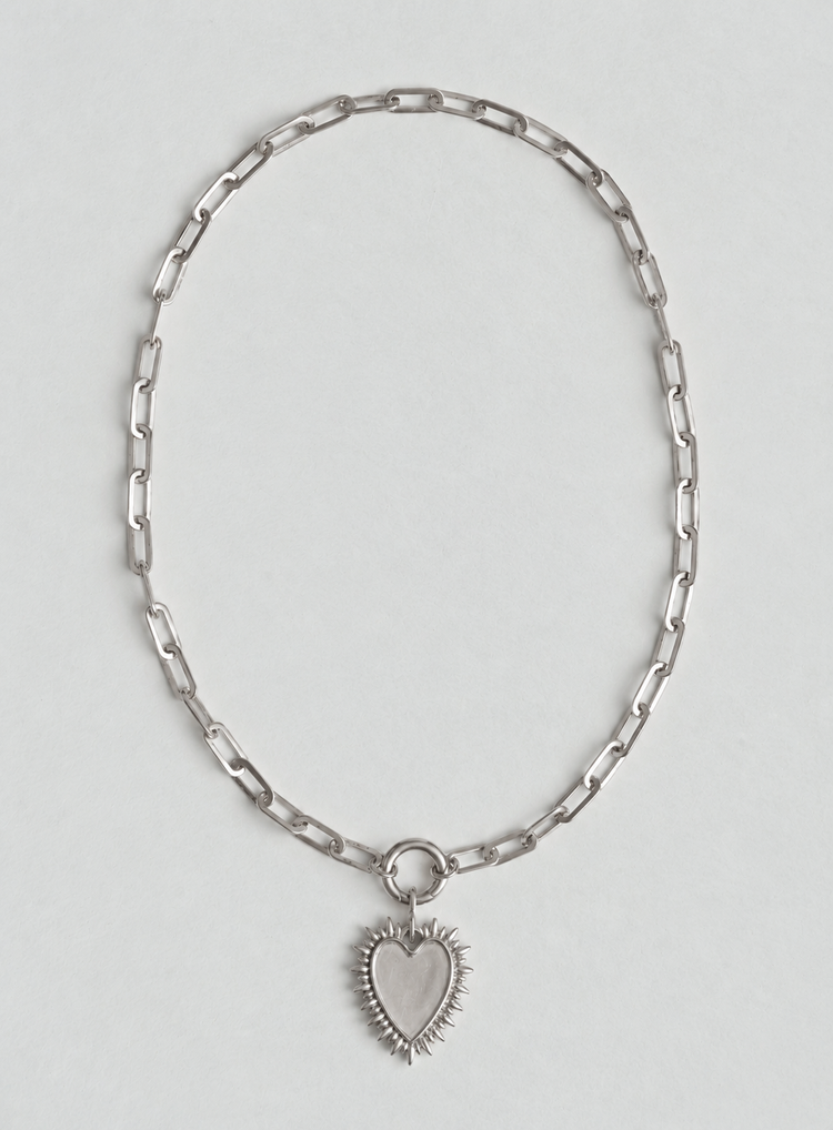 Spiky Heart Necklace Silver